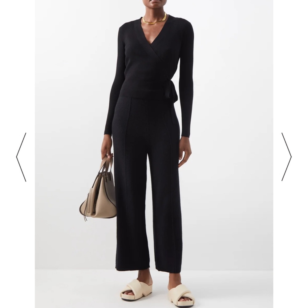 ALLUDE BLACK WRAP FRONT V NECK WOOL CARDIGAN SIZE MEDIUM